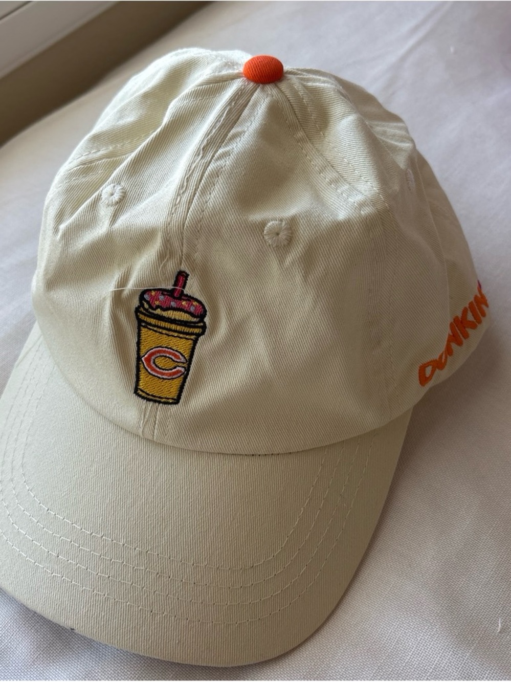 Dunkin x CHI BEARS Beige Baseball Cap with Donut Drink Patch
